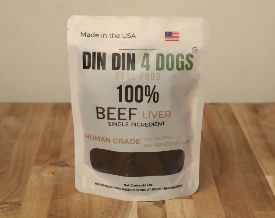 100% Beef Liver Dog Treats, 5 Ounce Bag, Single Ingredient, High Protein - Din Din 4 Dogs