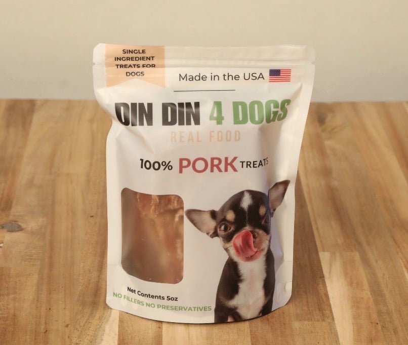 100% Pork Dog Treats, 5 Ounce Bag, Single Ingredient, High Protein - Din Din 4 Dogs