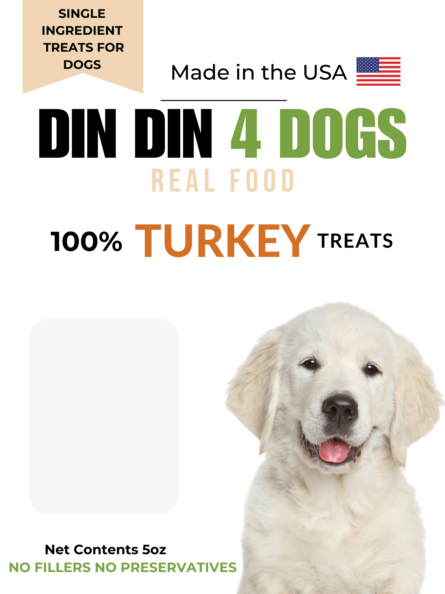 100% Turkey Dog Treats, 5 Ounce Bag, Single Ingredient, High Protein