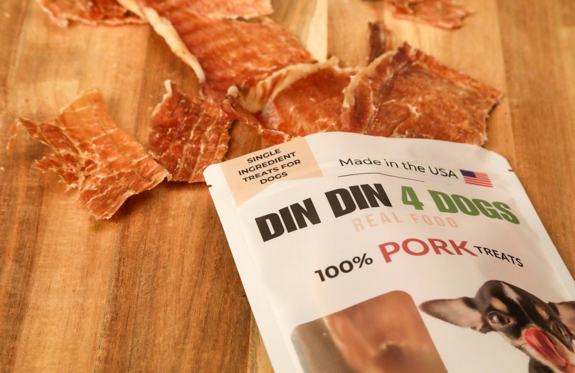 100% Pork Dog Treats, 5 Ounce Bag, Single Ingredient, High Protein - Din Din 4 Dogs