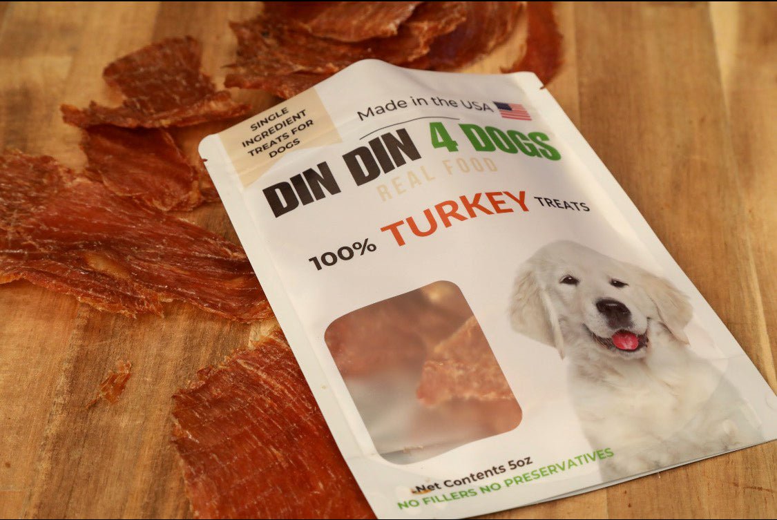 100% Turkey Dog Treats, 5 Ounce Bag, Single Ingredient, High Protein - Din Din 4 Dogs
